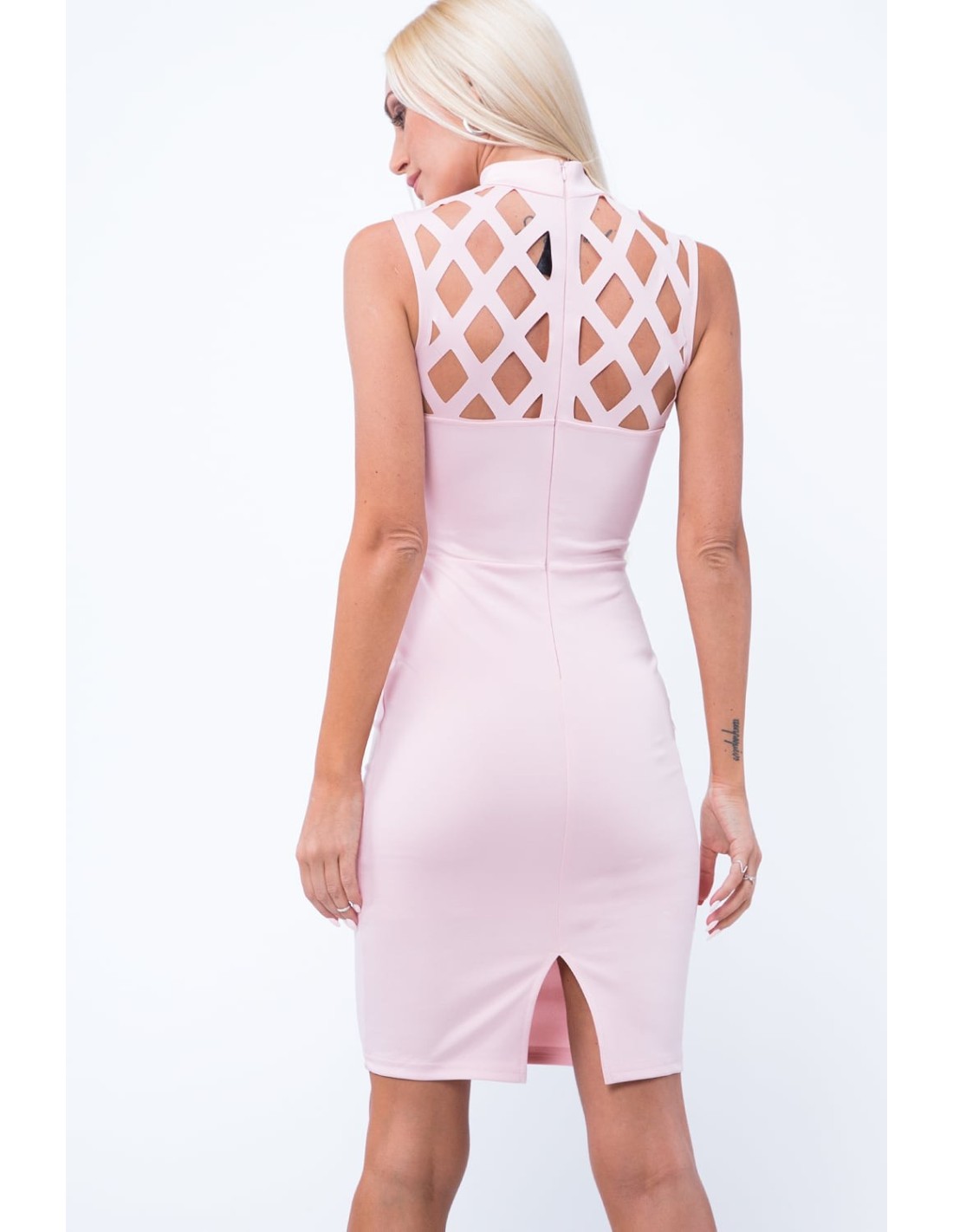 Rochie cu decolteu ajurat, roz deschis ZZ202 - Magazin online - Boutique